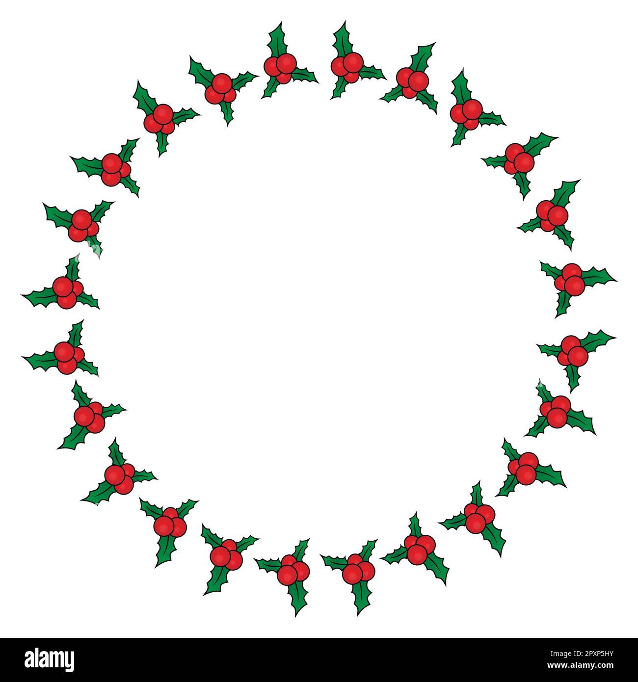 Weihnachtskranz mit Heiligen Beeren, Heilienkranz-Design, abstrakte einfache Heilienblätter Weihnachtskranz Dekor, Stockfoto