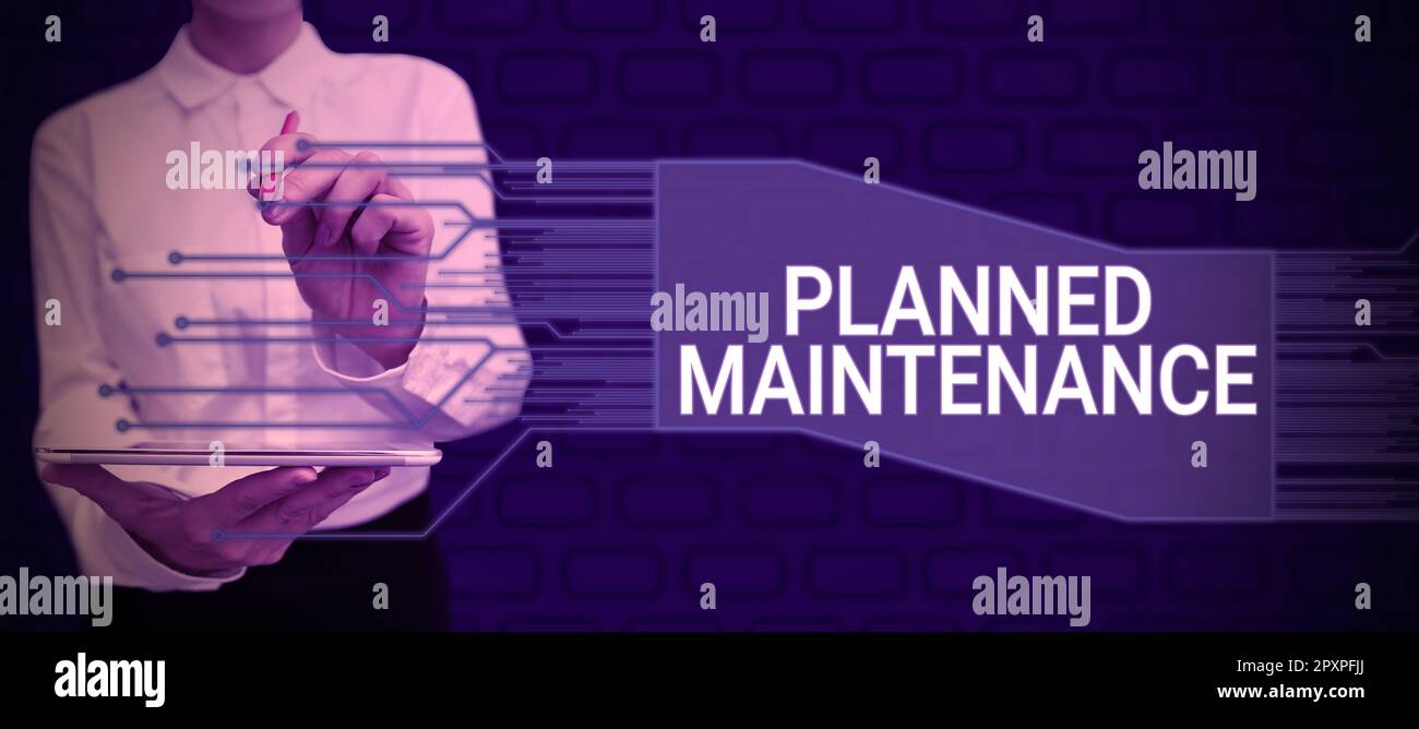 Text mit Inspiration geplante Wartung, regelmäßig durchzuführende Internet Concept Check-ups Stockfoto