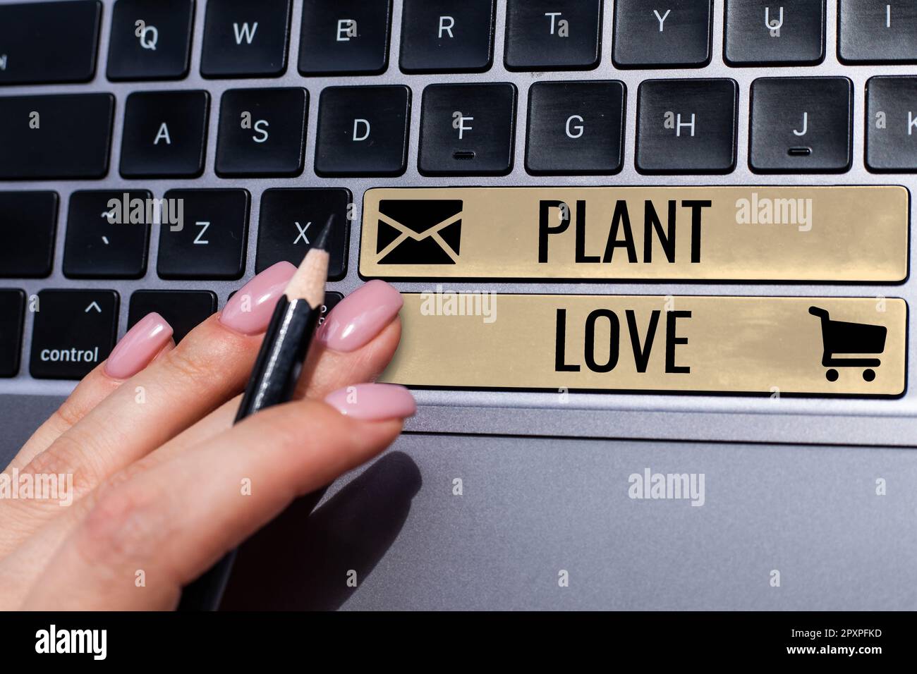 Konzeptionelle Darstellung Plant Love, Wort für ein Symbol emotionaler Liebe, Fürsorge und Unterstützung, das anderen gezeigt wird Stockfoto