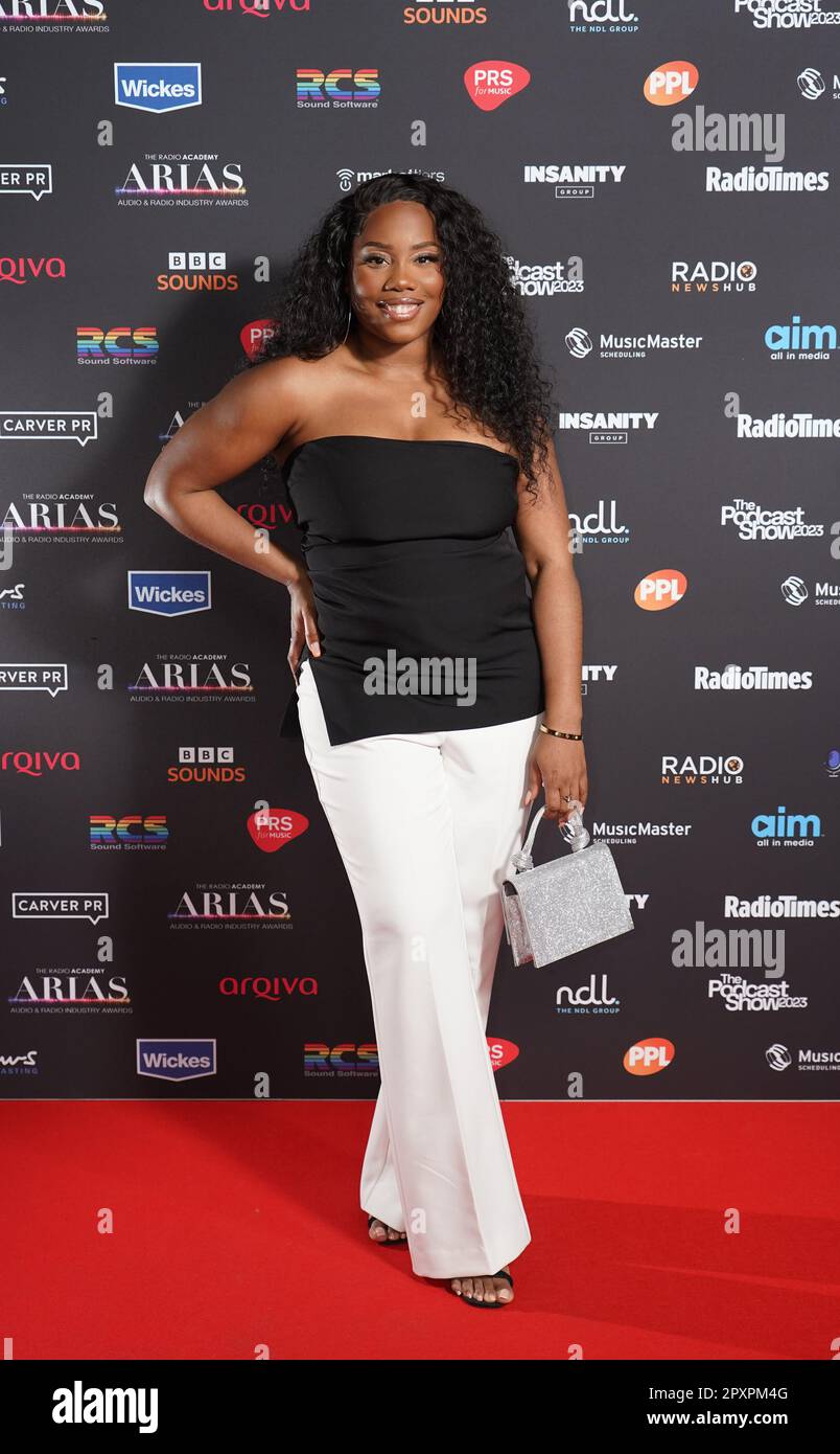 Nadia Jae nimmt an den ARIAS - Audio and Radio Industry Awards im Theatre Royal Drury Lane in London Teil. Foto: Dienstag, 2. Mai 2023. Stockfoto