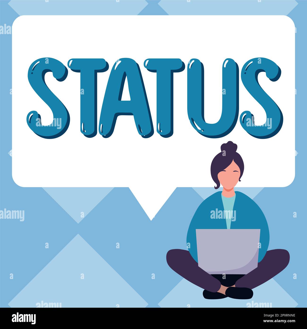 Textzeichen mit Status, Situation des Geschäftsansatzes zu einem bestimmten Zeitpunkt während einer Position als Prozessexperte Stockfoto