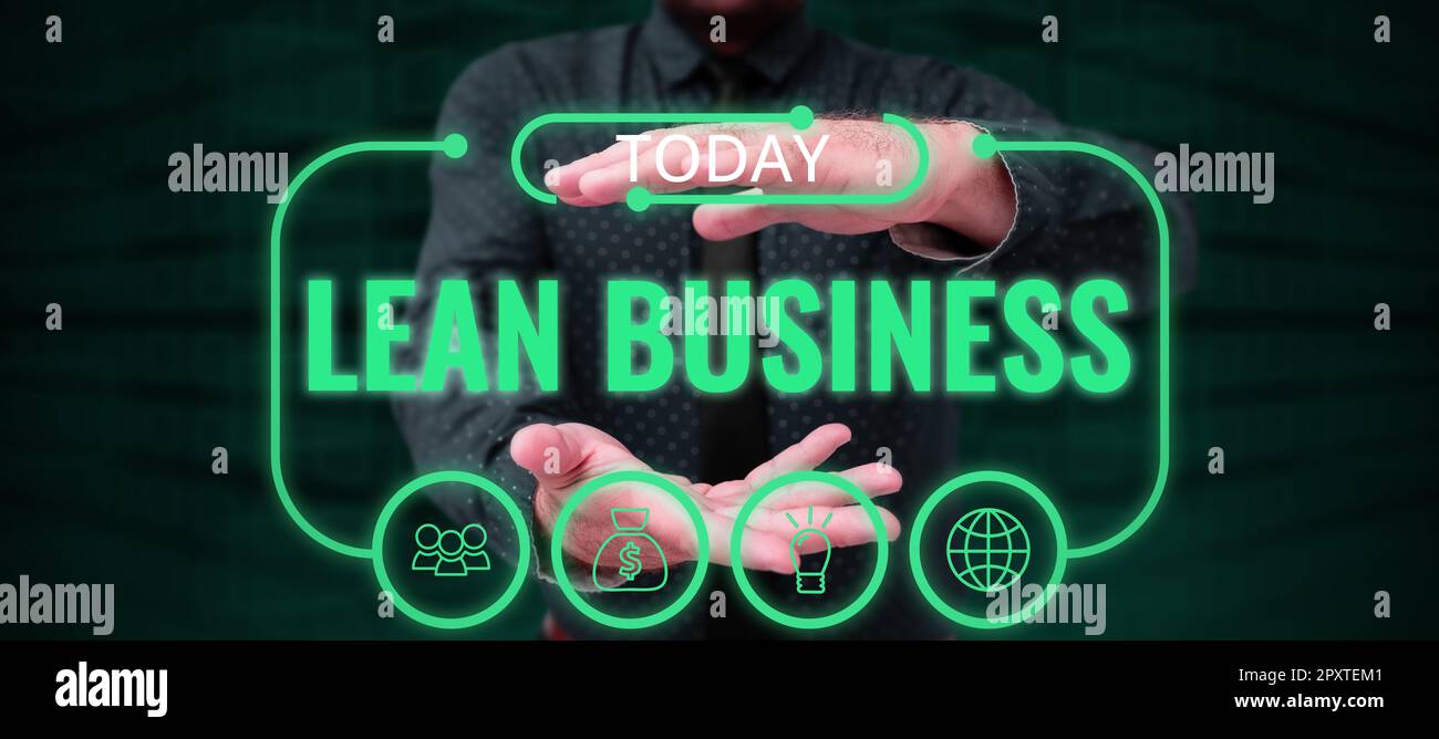 Schild mit Lean Business, Internet Concept Improvement of Waste Minimization ohne Einbußen bei der Produktivität Stockfoto