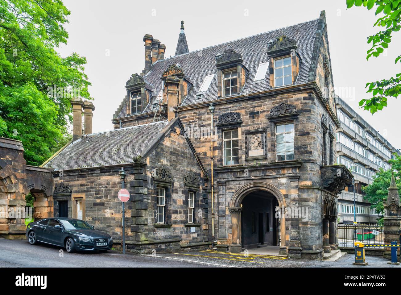Pearce Lodge Pförtnerhaus an der University of Glasgow in Glasgow, Schottland Stockfoto
