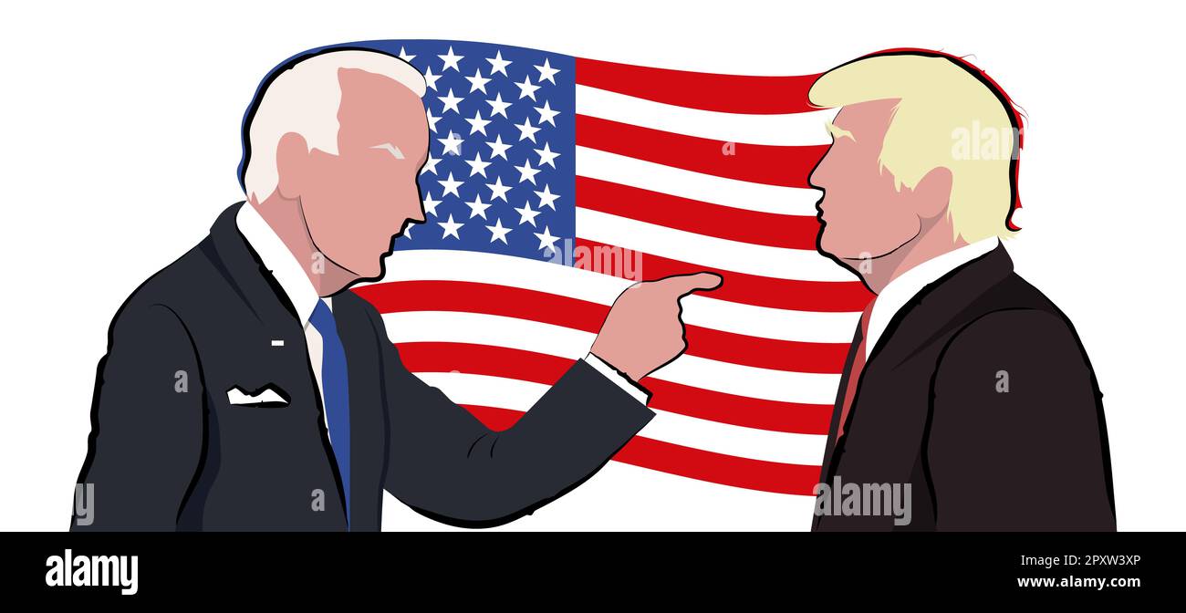 Abbildung von Joe Biden vor Donald Trump. Illustration DER US-Präsidentschaftswahlen Stockfoto