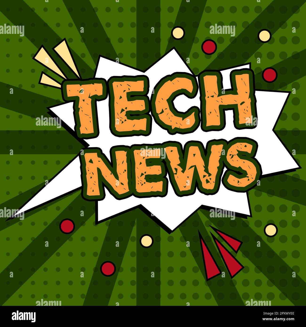 Konzeptionelle Überschrift Tech News, Business Approach neu erhalten oder bemerkenswerte Informationen über Technologie Stockfoto