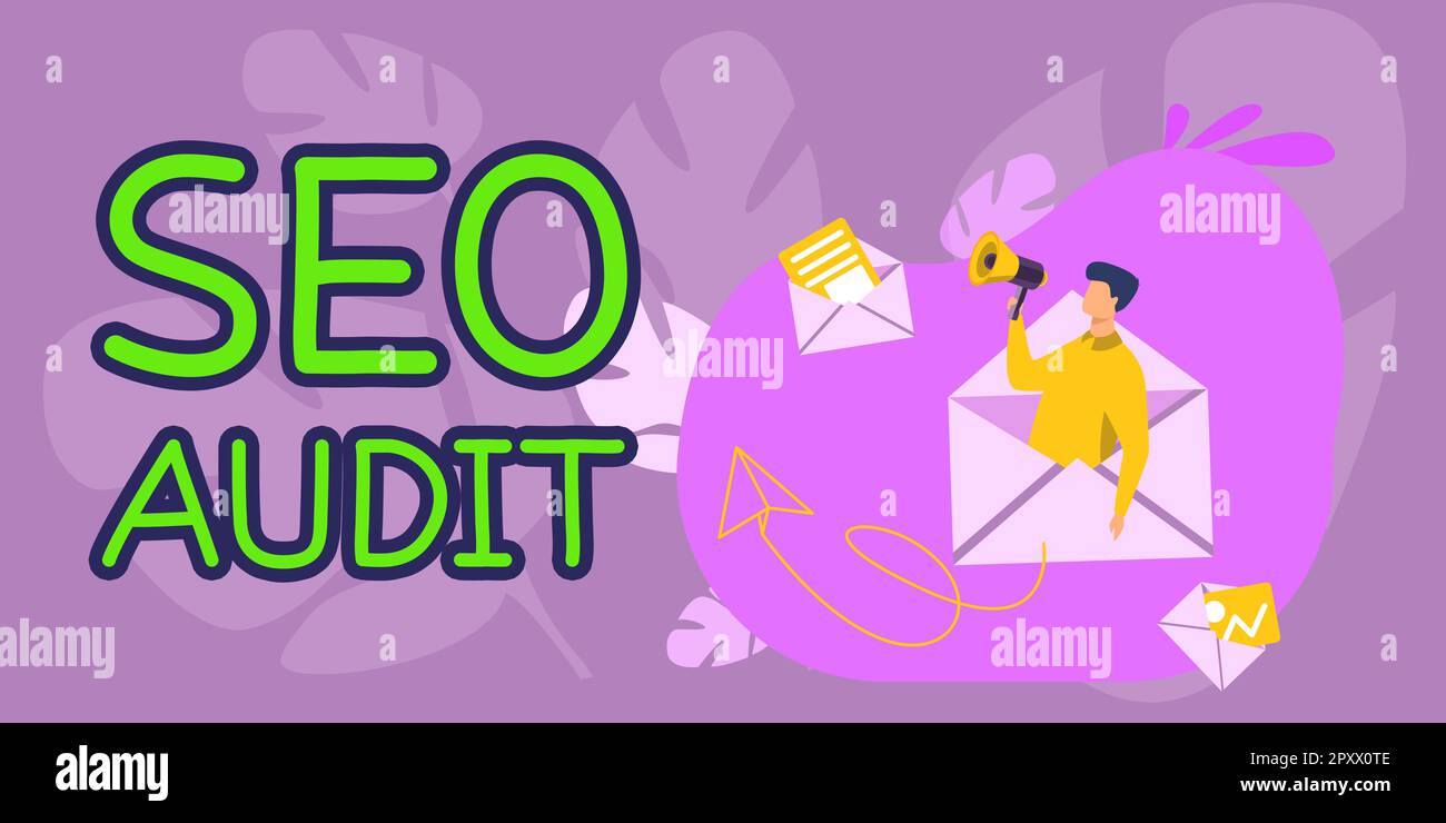 Schild mit Seo Audit, Business Showcase Search Engine Optimization Validating and Verifying Process Stockfoto