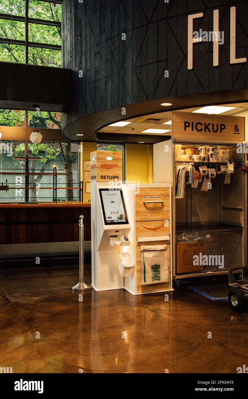 Amazon-Rückgabestelle in Westlake Whole Foods, Seattle, WA Stockfoto