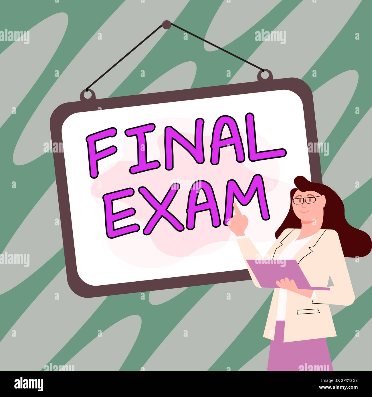 Textüberschrift zur Präsentation der Abschlussprüfung, Test zum Geschäftskonzept, der dem Teilnehmer am Ende eines Studien- oder Schulungskurses gegeben wird Stockfoto