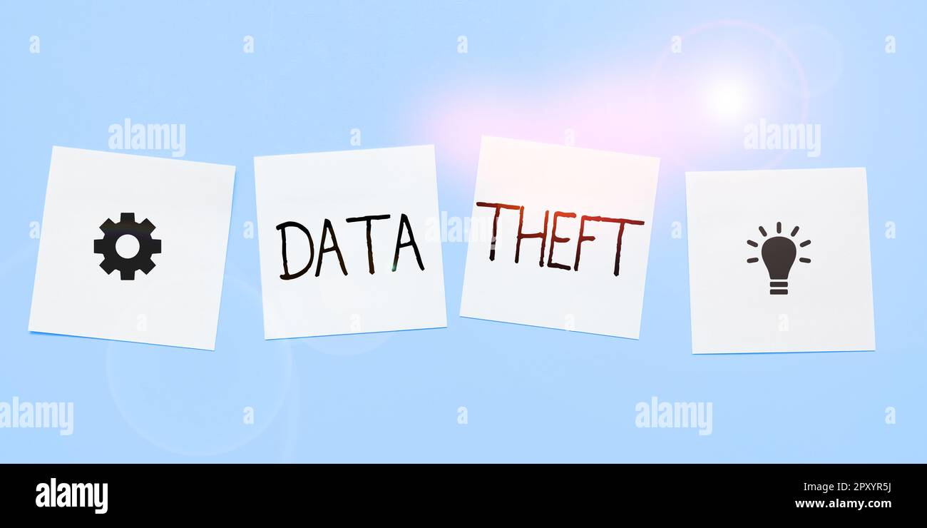 Text, der Inspiration Data Theft, Word für die illegale Übertragung vertraulicher Informationen zeigt Stockfoto