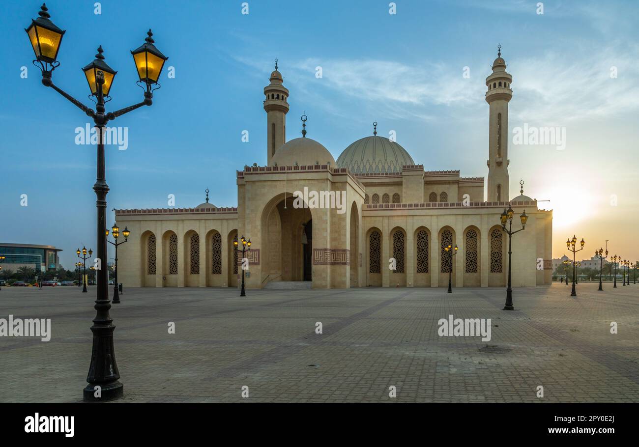 Al Fateh große Moschee bei Sonnenuntergang, Manama, Bahrain Stockfoto