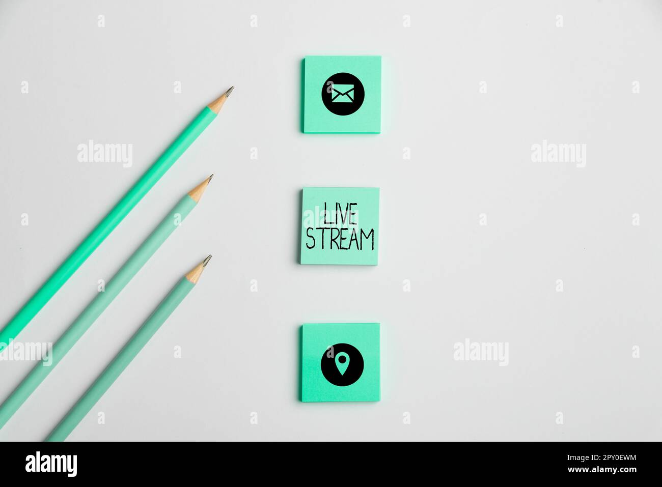 Inspiration mit Signage Live Stream, Business Showcase Senden oder Empfangen von Video- und Audioübertragungen über das Internet Stockfoto