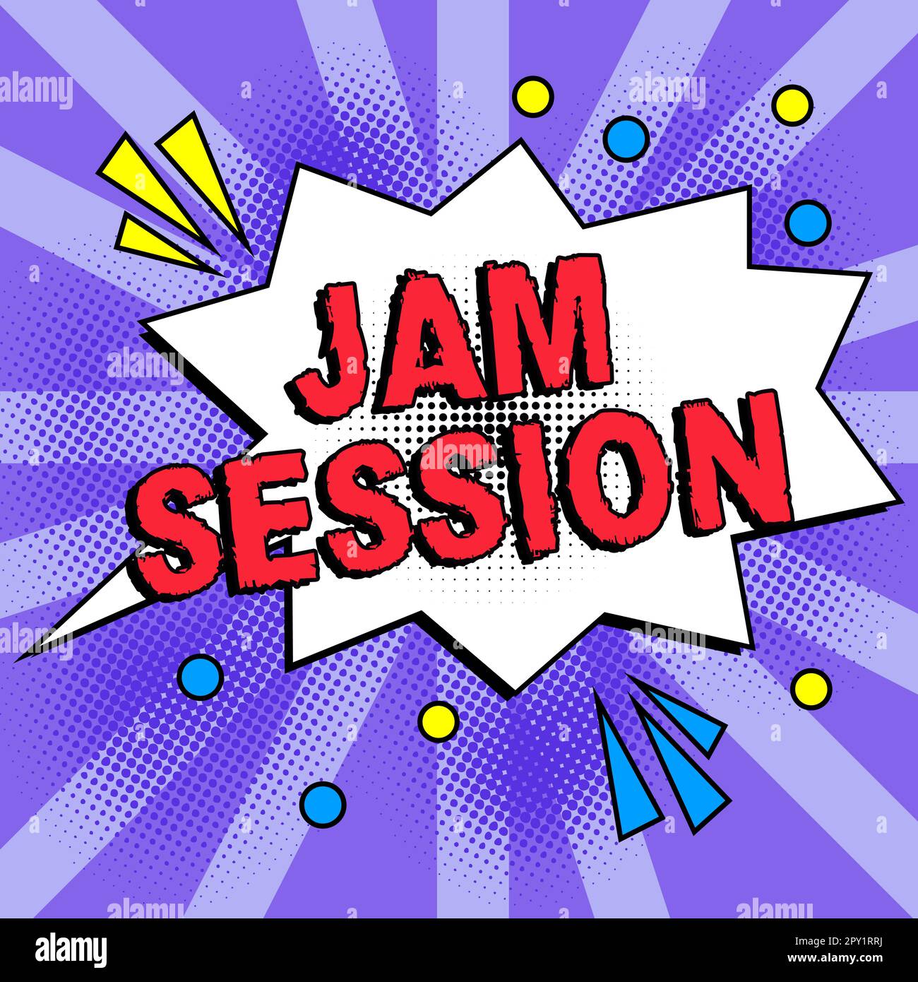 Textunterschrift mit Jam Session, Business Idea, spontane Vorstellung durch eine Gruppe von Musikern Stockfoto