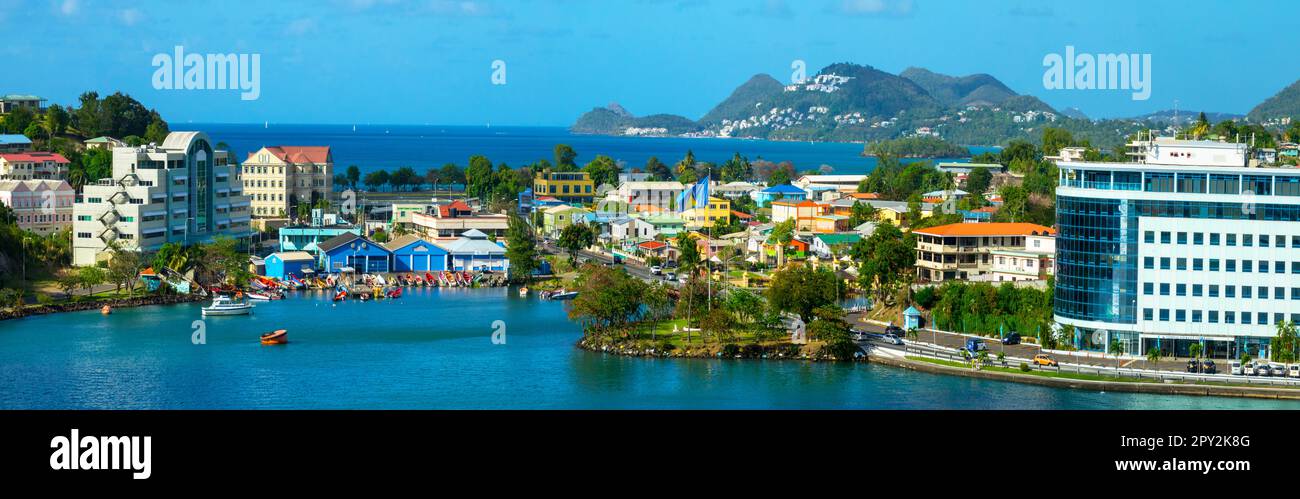 Sceneic voew on Saint Lucia (Saint Lucian Creole French: Sent Lisi, French: Sainte-Lucie) ist ein Inselland der Westindischen Inseln im Osten Karibiens Stockfoto