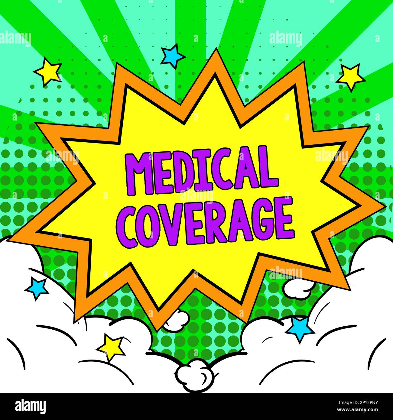 Handschriftliches Schild Medizinische Deckung, Wort geschrieben über Aufnahme in den Geltungsbereich einer Versicherungspolice oder medizinischen Schutzplan Stockfoto