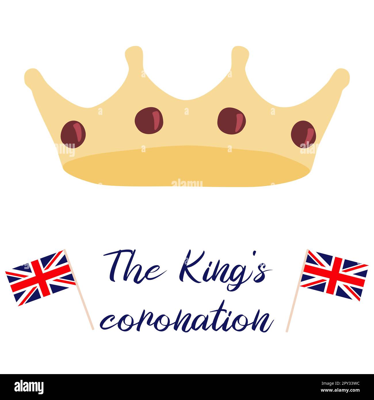 Poster für König Karl III. Krönung mit britischer Flagge und Krone, Grußkarte zur Feier der Krönung von Prinz Karl von Wales wird König von England, Vektorbild Stock Vektor