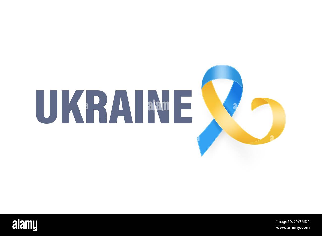 Stehe mit der Ukraine. Anti war Call mit dem Smbol des Friedens mit blauem und gelbem Seidenband. Farben Der Ukrainischen Flagge. Kampf, Protest, Unterstützung Der Ukraine, Stockfoto