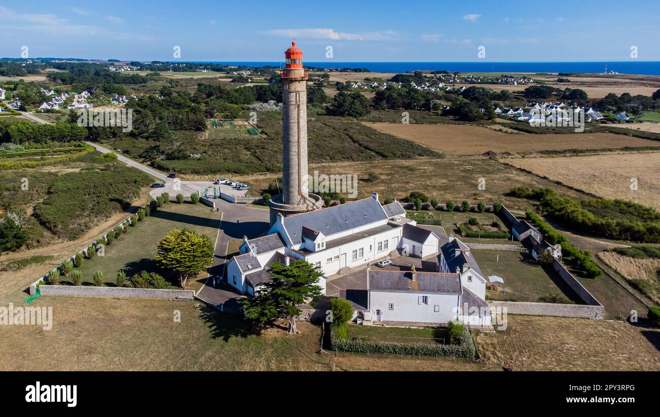 Der Leuchtturm Goulphar auf der Insel Belle-île-en-mer in Morbihan, Frankreich, ist der höchste Leuchtturm auf der größten Insel Brittan Stockfoto