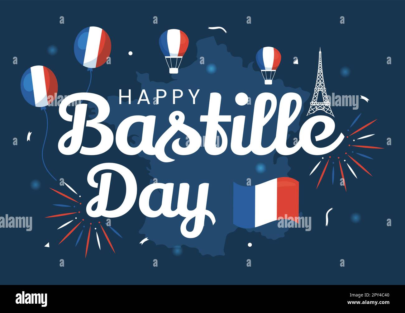 Happy Bastille Day am 14. juli Vector Illustration mit französischer Flagge und Eiffelturm in flachem Cartoon handgezeichnet für Landing Page Templates Stock Vektor