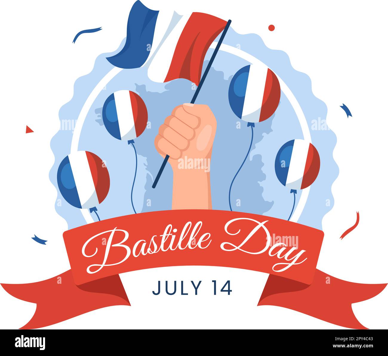 Happy Bastille Day am 14. juli Vector Illustration mit französischer Flagge und Eiffelturm in flachem Cartoon handgezeichnet für Landing Page Templates Stock Vektor