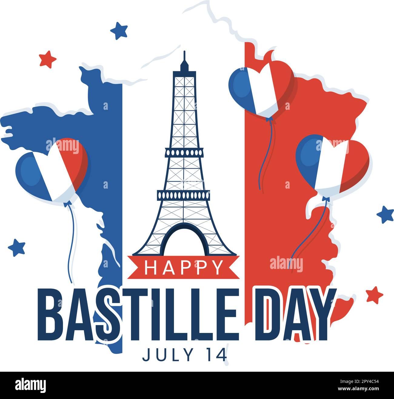 Happy Bastille Day am 14. juli Vector Illustration mit französischer Flagge und Eiffelturm in flachem Cartoon handgezeichnet für Landing Page Templates Stock Vektor