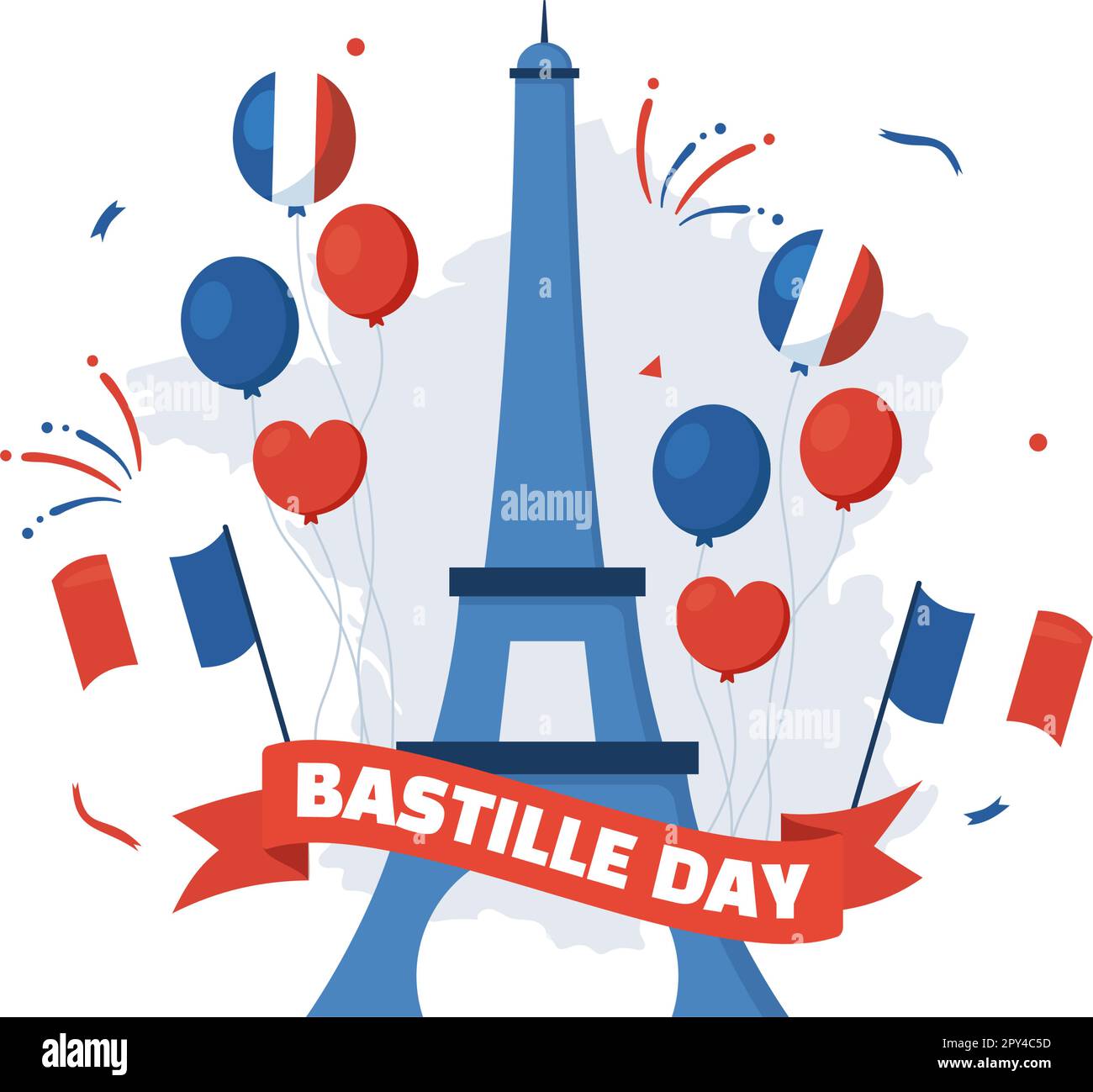 Happy Bastille Day am 14. juli Vector Illustration mit französischer Flagge und Eiffelturm in flachem Cartoon handgezeichnet für Landing Page Templates Stock Vektor