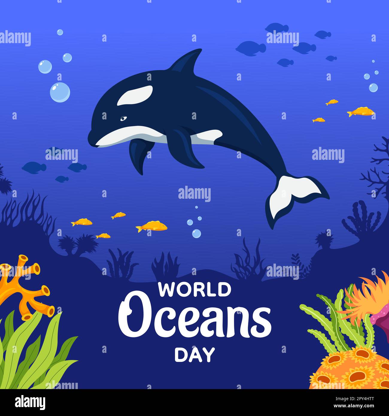 World Oceans Day Social Media Hintergrundillustration Handgezeichnete Cartoon-Vorlagen Stock Vektor
