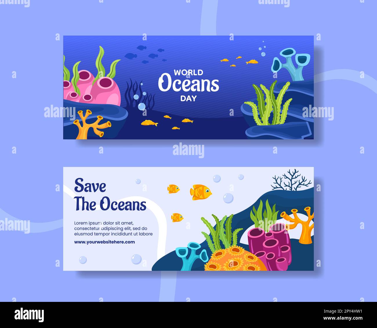 World Oceans Day Horizontalbanner Cartoon Handgezeichnete Vorlagen Hintergrunddarstellung Stock Vektor