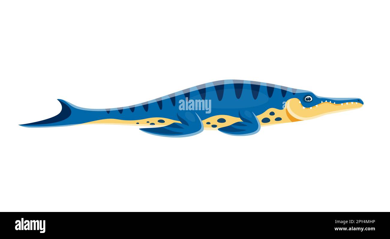 Dinosaurier-Zeichentrickfigur, Metriorhynchus-Dino-Eidechse, niedliches Jurassic-Spielzeug. Kinder Dinosaurier Sammlung prähistorischer Raubtiere und ausgestorbener Dino, Stock Vektor