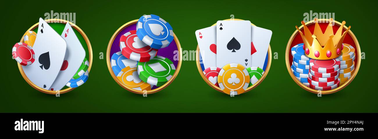 Casino-Poker-Karte und Chip-Roulette-Design. Ein Symbol für isoliertes Geld mit einem Krone- und Ass-Kreis Vegas ui-Konzept. Illustration für Glücksspiel für das Turnierkonzept des Online-Clubs. Stock Vektor