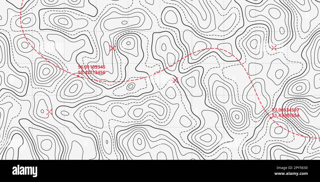 Topografische Linienkarte des Ozeans mit Vektordarstellung der kurvenförmigen Isolinien. Meerestiefe topographische Landschaftsfläche für nautische Radarwerte. Cartogra Stock Vektor