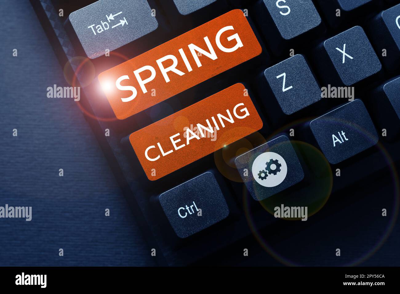 Textbeschriftung für Frühjahrsputz. Betriebswirtschaftliche Ubersichtspraxis einer gründlichen Hausreinigung im Frühling Stockfoto