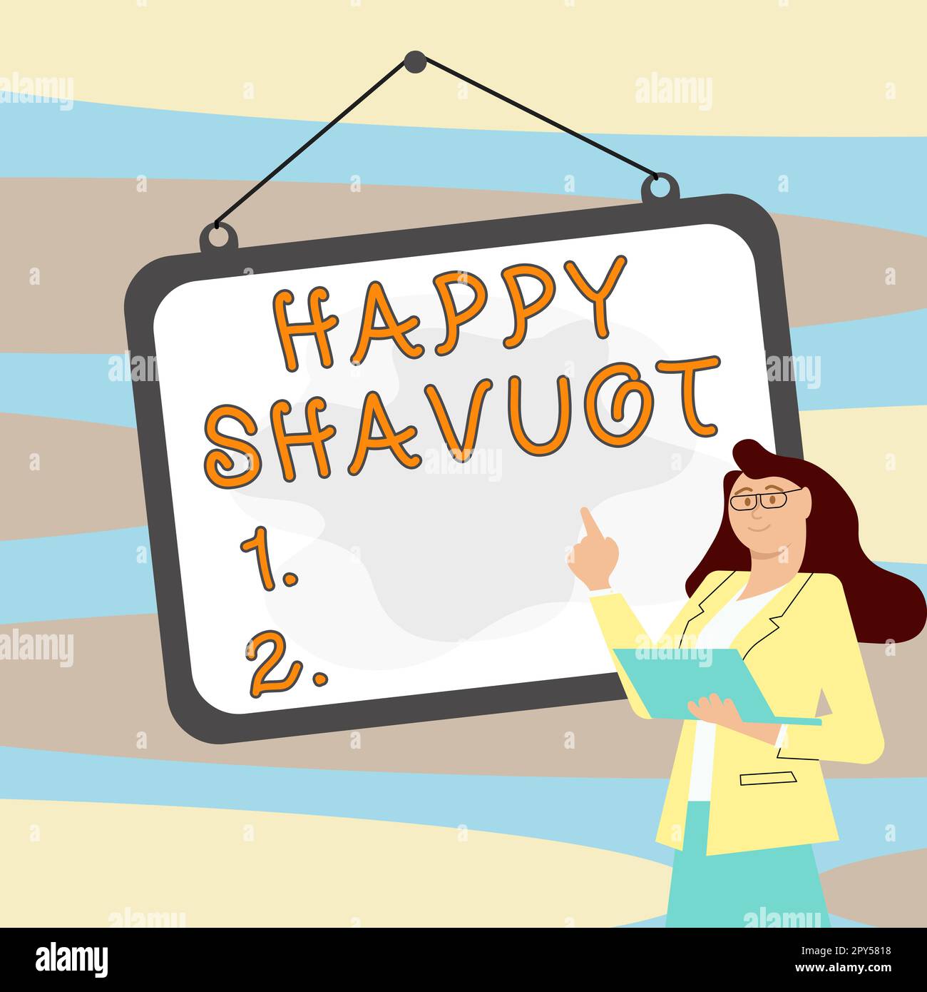 Begrifflicher Titel Happy Shavuot. Ein Wort für jüdischen Feiertag zum Gedenken an die Enthüllung der zehn Gebote Stockfoto