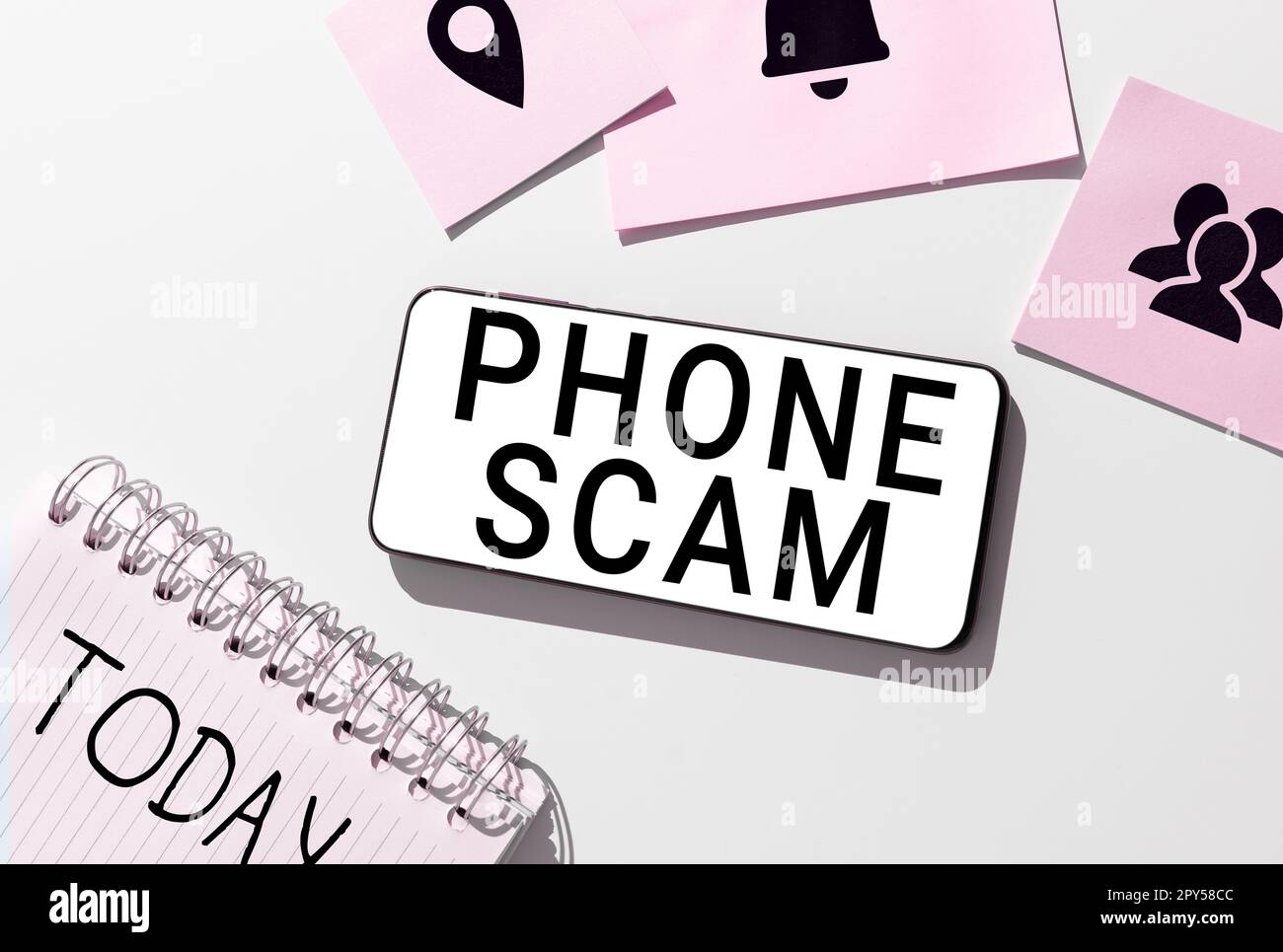 Inspiration für Telefonbetrug. Geschäftsansatz für unerwünschte Anrufe, um Produkte oder Dienstleistungen zu bewerben Telesales Stockfoto