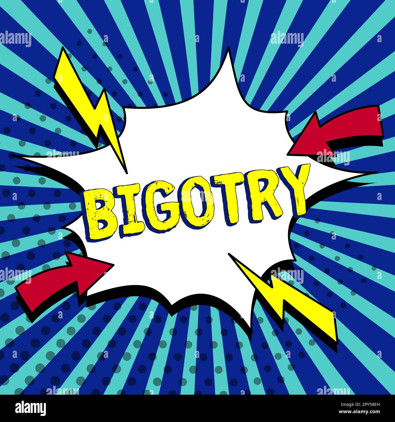 Handschriftlicher Text Bigotterie. Internetbegriff starrköpfige oder intolerante Hingabe zu eigenen Meinungen und Vorurteilen Stockfoto