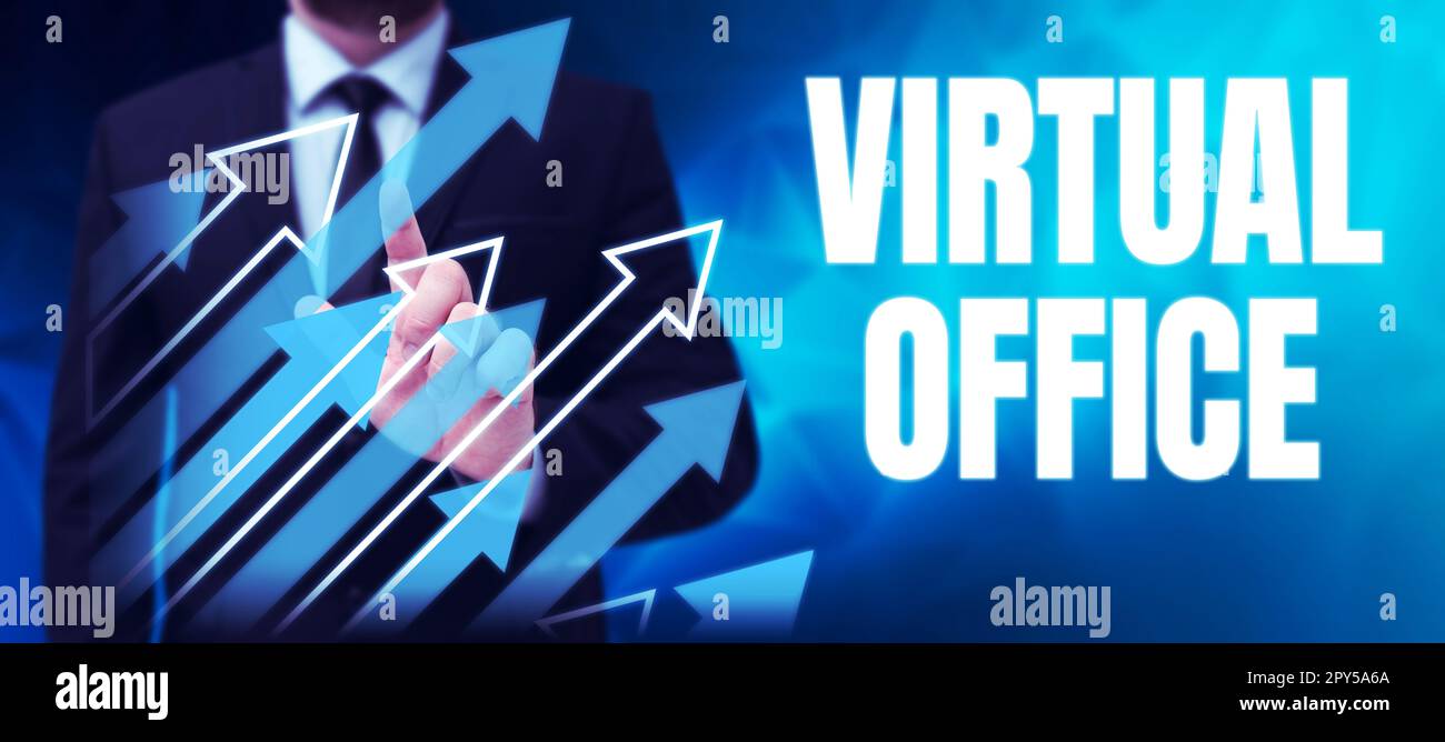 Handschrift Text Virtual Office. Word für mobile Arbeitsumgebung mit Telekommunikationsverbindungen Stockfoto