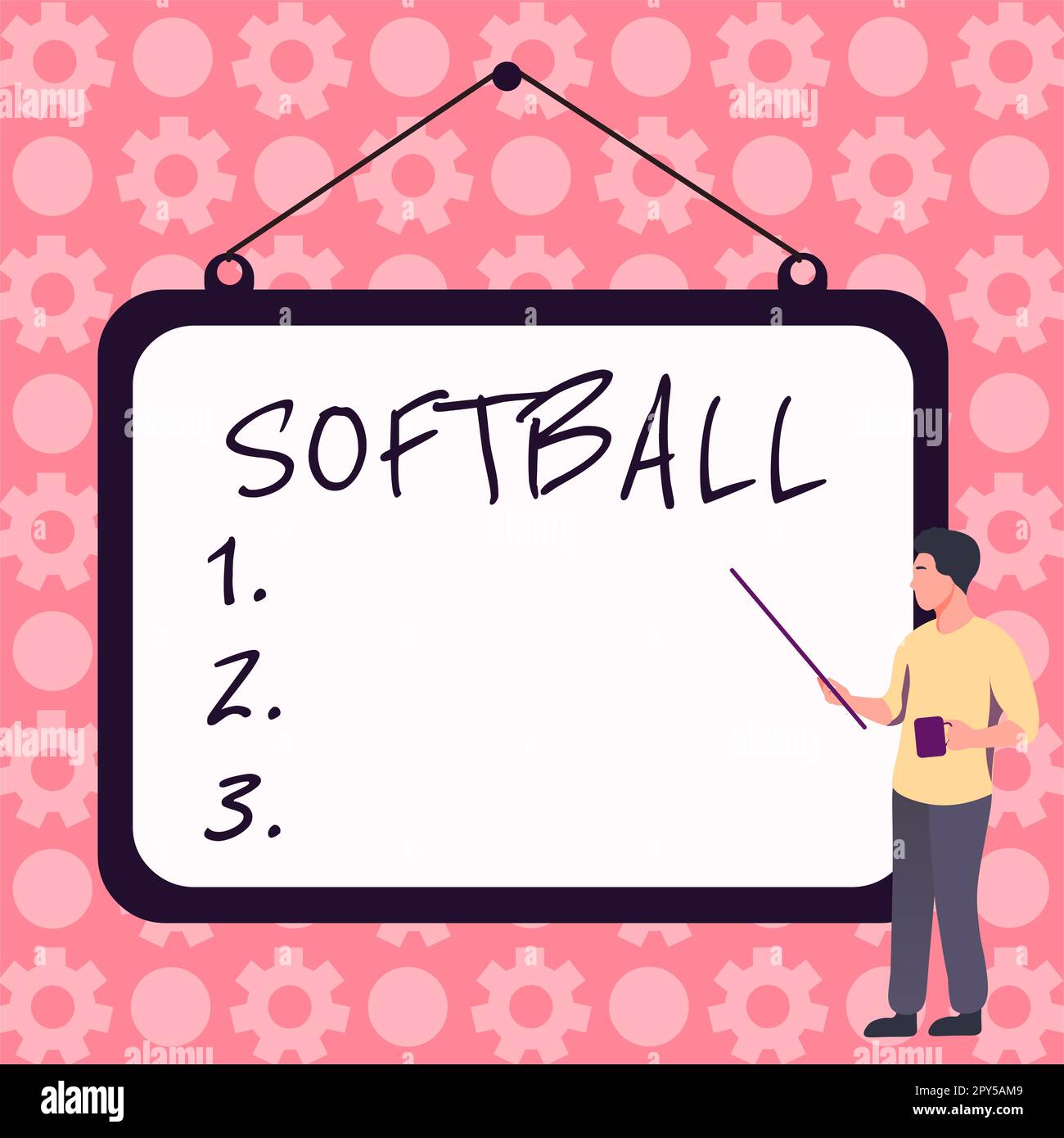 Schild mit Softball. Ein Wort für einen Sport, der dem Baseball ähnelt, der mit einem Ball und einem Schläger gespielt wird Stockfoto