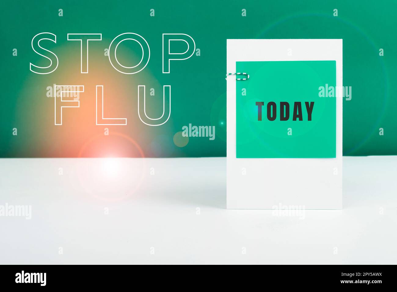 Textzeichen mit „Grippe stoppen“. Begriff "Behandlung der ansteckenden Atemwegserkrankung durch Influenzavirus" Stockfoto