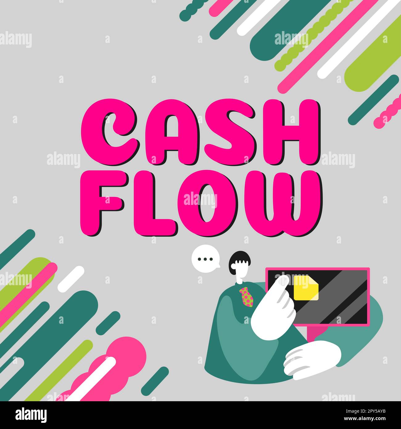 Schreiben mit Text Cashflow. Geschäftsüberblick Bewegung des Geldes in und aus, die sich auf die Liquidität auswirkt Stockfoto