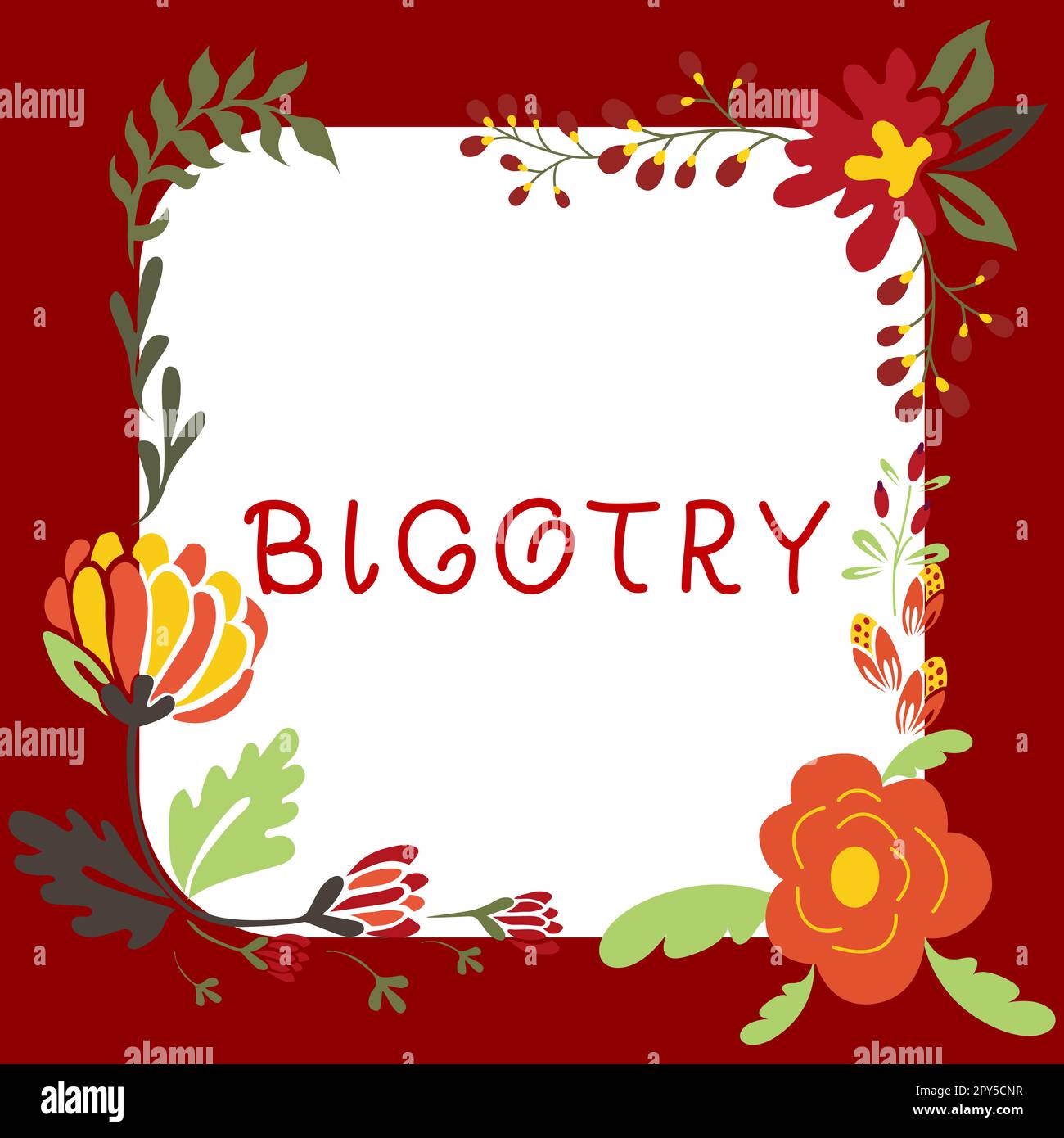 Handschriftlicher Text Bigotterie. Unternehmen zeigen hartnäckige oder intolerante Hingabe zu eigenen Meinungen und Vorurteilen Stockfoto