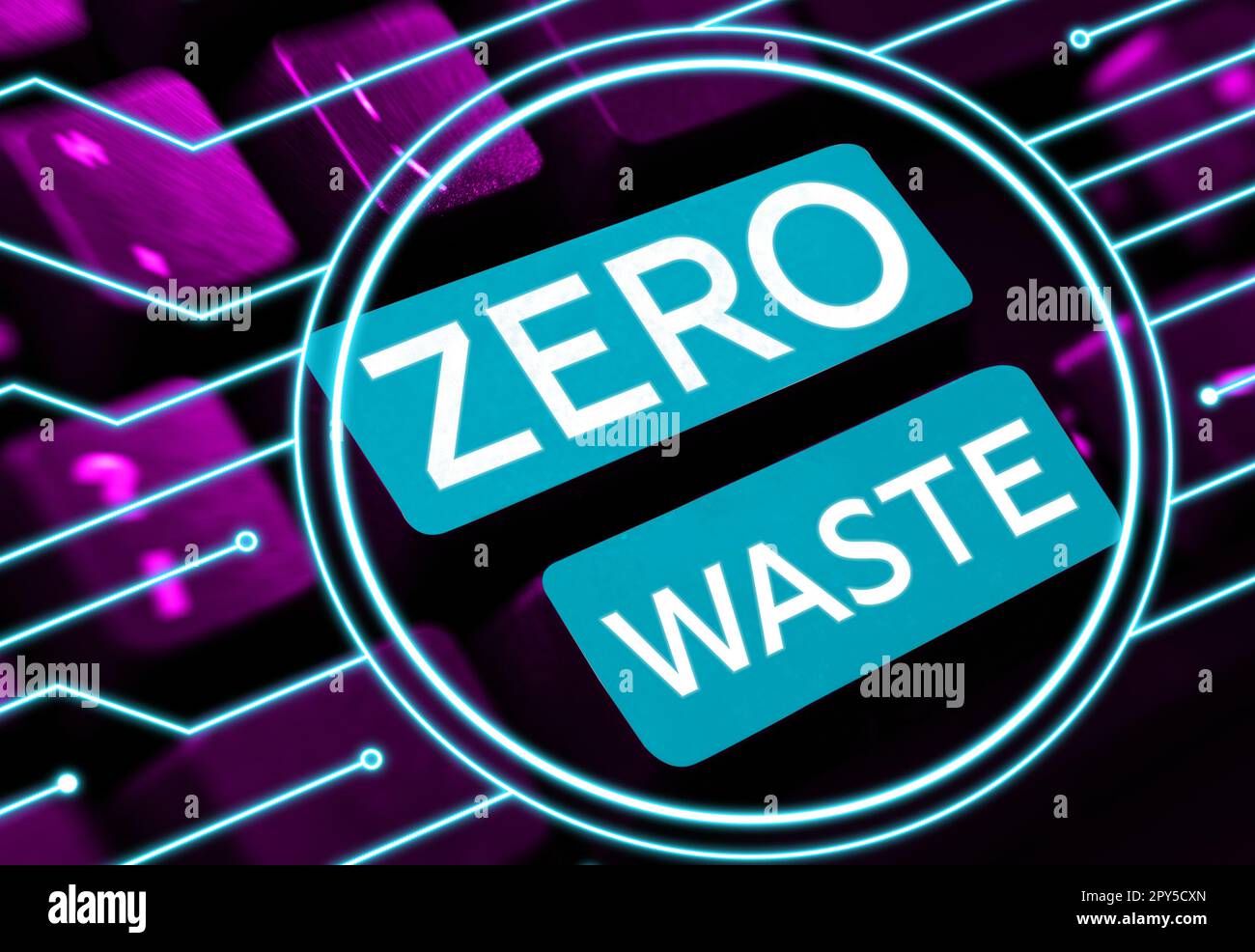 Konzeptionelle Überschrift Null Verschwendung. Business Showcase Industrielle Verantwortung umfasst Kompostierung, Recycling und Wiederverwendung Stockfoto