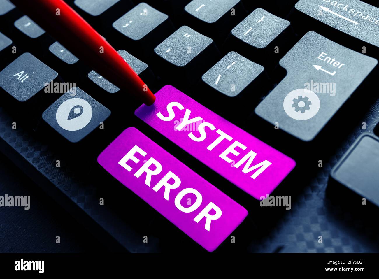 Inspiration zeigt Systemfehler an. Geschäftsidee Technologiefehler Softwarekollaps Datenverlust Stockfoto