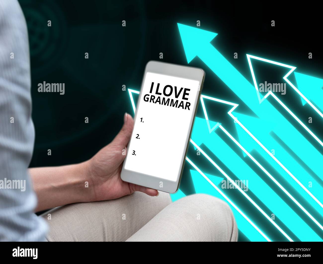 Textunterschrift mit „I Love Grammar“. Unternehmerische Ideenakte der Bewunderung von System und Sprachstruktur Stockfoto