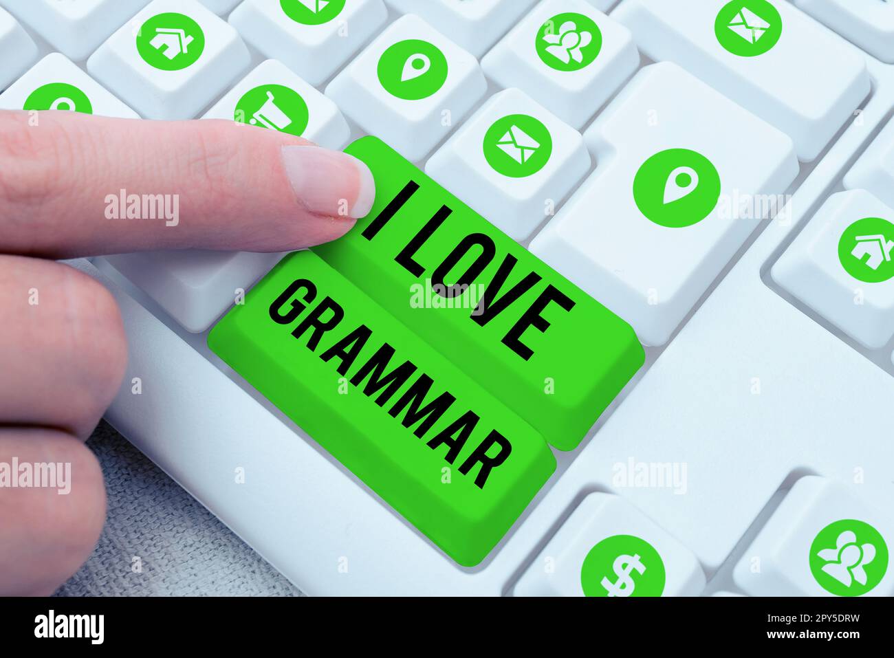 Handschrift für "I Love Grammar". Unternehmerische Ideenakte der Bewunderung von System und Sprachstruktur Stockfoto