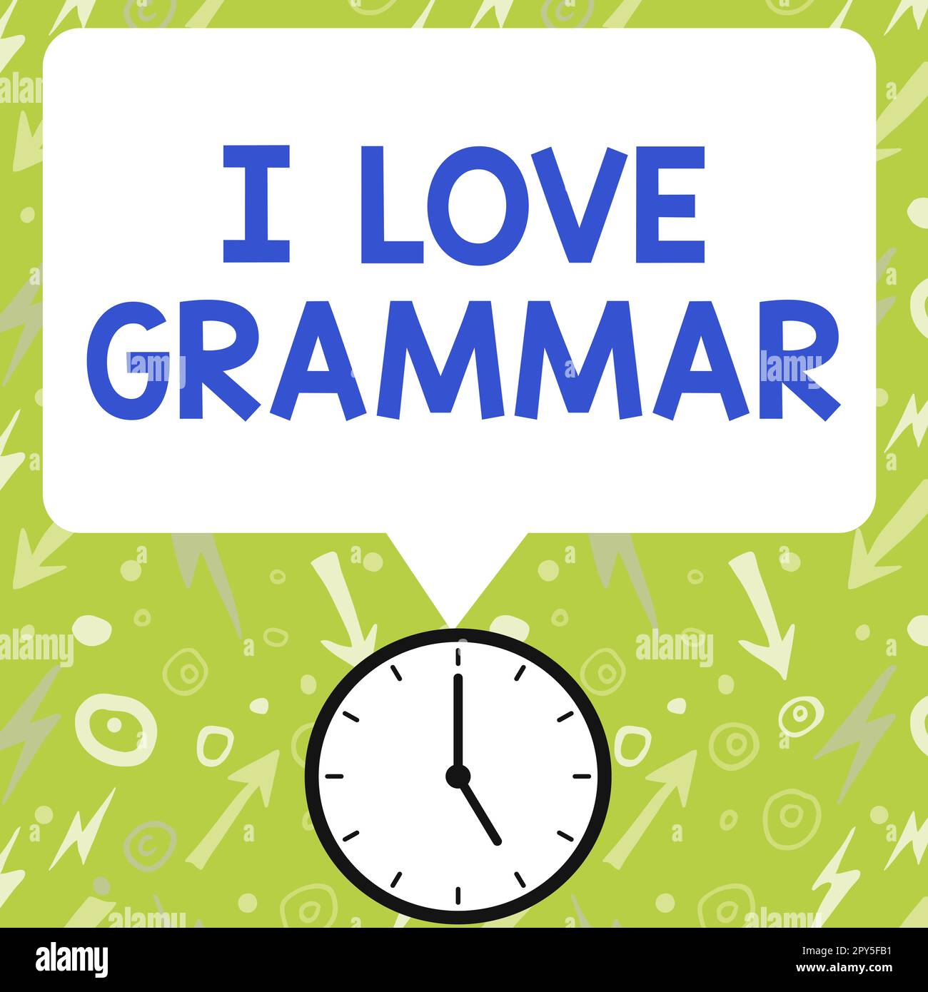 Schreiben mit Text „I Love Grammar“. Ubersichtsarbeit über Bewunderungssystem und Sprachstruktur Stockfoto