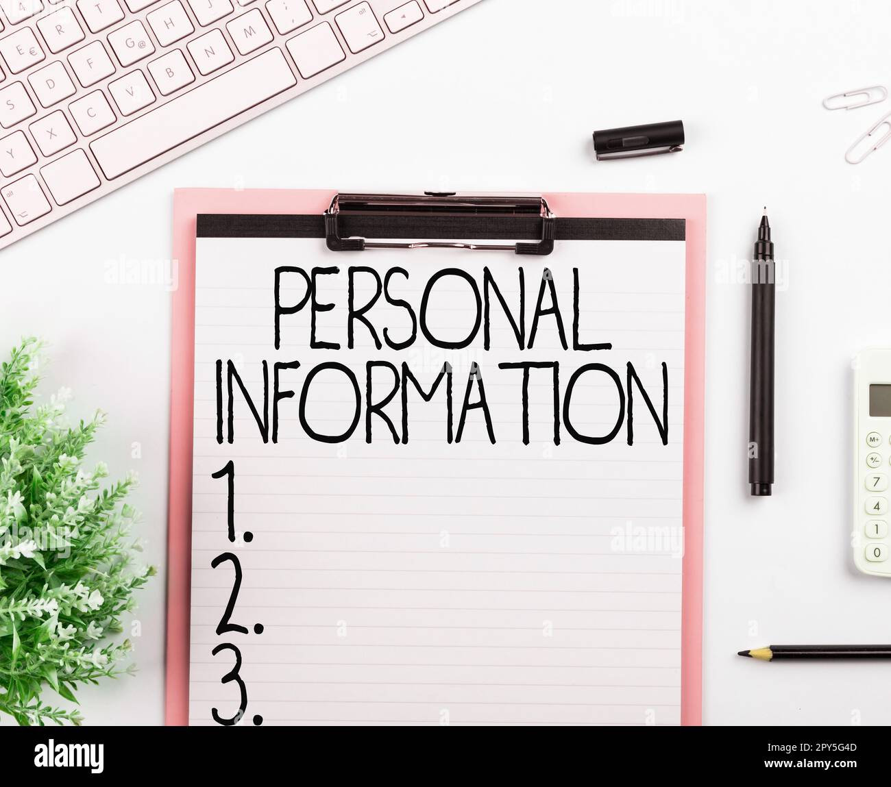 Schreiben mit Anzeige von persönlichen Informationen in Textform. Geschäftsbeispiele haben Informationen über eine identifizierbare Person aufgezeichnet Stockfoto