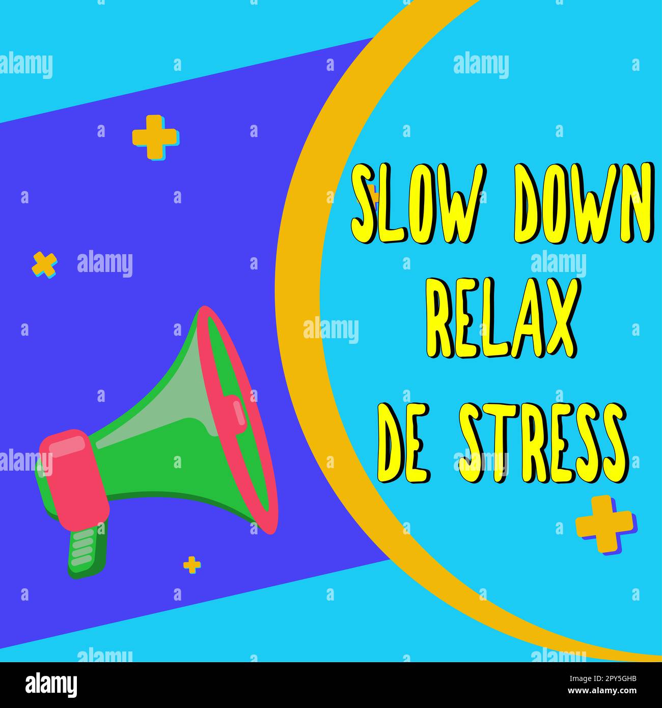 Inspiration mit Schild „Slow Down Relax De Stress“. Internetkonzept Have a Break Stresspegel reduzieren Ruhe Stockfoto