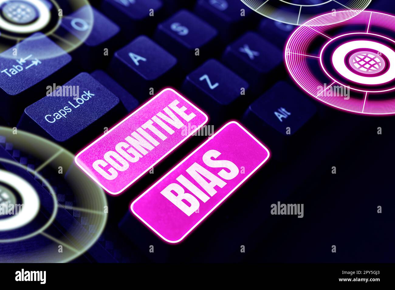 Konzeptionelle Darstellung kognitiver Vorurteile. Begriffliche photopsychologische Behandlung psychischer Störungen Stockfoto
