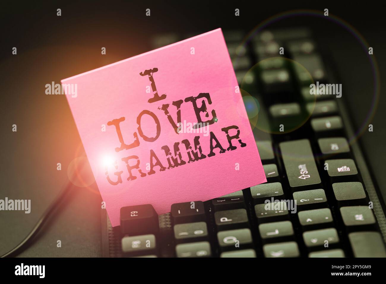 Schreiben mit Text „I Love Grammar“. Geschäftsvorstellung der Bewunderung des Systems und der Sprachstruktur Stockfoto