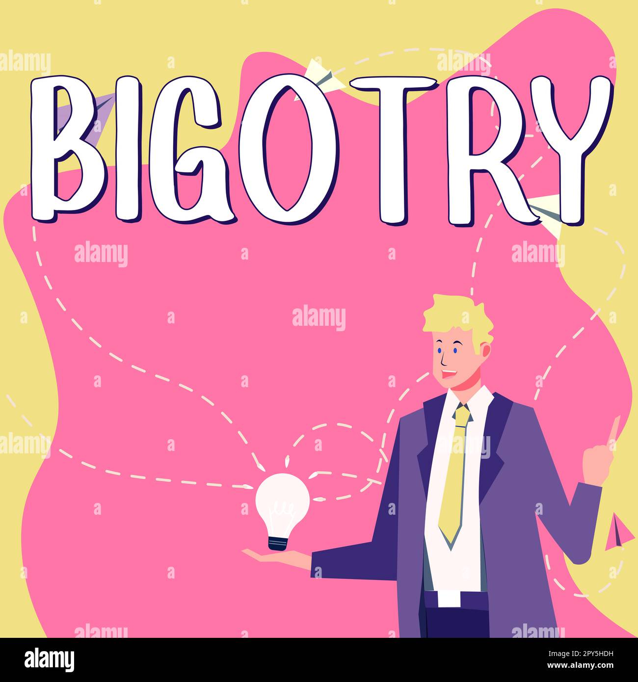 Handschriftlicher Text Bigotterie. Ein Wort für starrköpfige oder intolerante Hingabe zu eigenen Meinungen und Vorurteilen Stockfoto