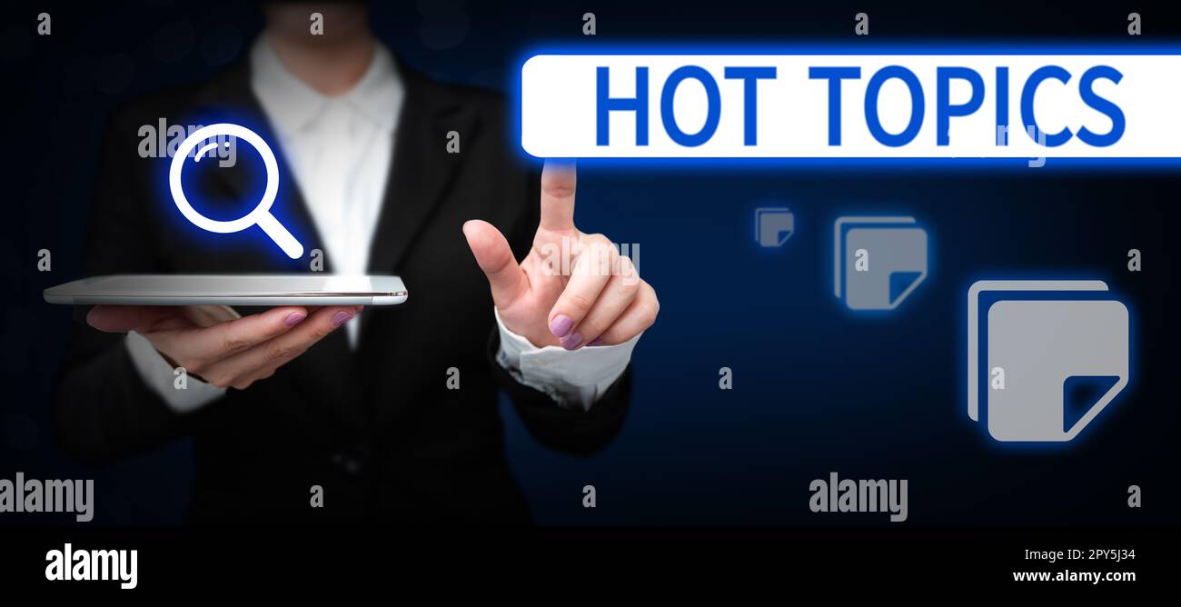 Konzeptionelle Darstellung von Hot Topics. Geschäftsüberblick Thema, das viele Leute diskutieren und diskutieren Stockfoto